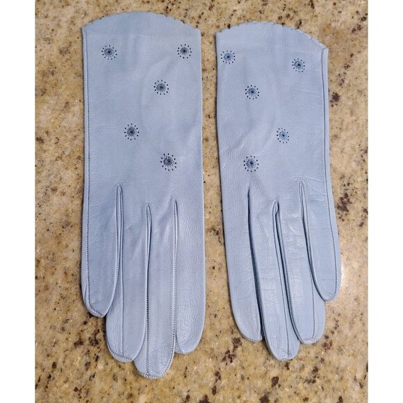 New! Vintage Size XS Blue Leather Formal 8.5" Gloves Atomic Burst Embroidered - Picture 1 of 12